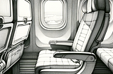 Pencil drawing of airplane seat.