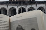 A portrait of the Jama Masjid along with its picture from the book