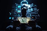 Person holding ₹500 Indian rupee note facing illuminated futuristic AI technology interface, representing the choice between immediate survival and long-term growth through AI tools.