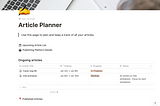 Article Planner template: Notion