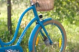 A bright blue bicycle