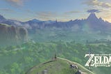 Breath of the Wild title screen with Link looking out over Hyrule from atop a hill.