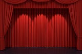 Red curtains framing an empty stage
