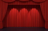 Red curtains framing an empty stage