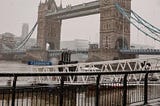 Tower Bridge covered by Snow in late January 2021