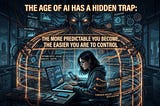 A futuristic illustration of AI turning human habits, routines, and identity into a digital cage, showing how predictable behavior becomes profitable and easier to control.
