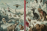 Bopsch-ian hellscape of nightmare animals in the arcticlooking at a thermometer that is maxed out.