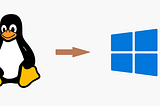 A Linux penguin symbol on the left, and arrow points from it to a Windows symbol