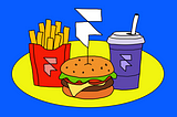 Hamburger, drink and fries with Framer logo