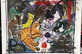 abstract or contemporary acrylic art painting of cats