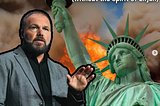 Image from Mark Driscoll’s instagram of Mark in front of fire and the statue of Liberty that says, “America is doomed.”