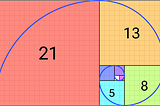 An image of the Fibonacci spiral drawn within adjacent squares that increase in size based on the Fibonacci sequence.