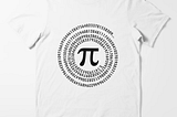 Pi shirt in white with a black spiral text, also offered in various base colors.