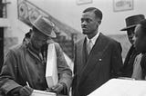 Patrice Lumumba and colleagues in Brussels in January of 1960, one year before the Belgian government assassinated him.