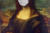 Mona Lisa with white corona virus face mask.