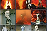 Michaelangelo’s David Statue running through a lava vortex