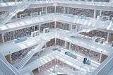 A photo of a library that illustrates system and the habitual behaviour of reading and acquiring knowledge.