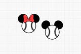 Baseball, Mickey Minnie Mouse, Sports, Ball, Team, Ears Head Bow, Svg and Png Formats, Cut, Cricut, Silhouette, Clipart, Instant Download