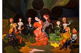 An oil painting by the artist ‘alblorca’, depicting flamenco dancers in a traditional Andalusian ‘tablao’ performance venue in Spain.