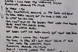 handwritten lyrics by Noel Gallagher to four Oasis songs