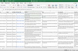 Usability tasks formatted as a table in Microsoft Excel with column headings for important data