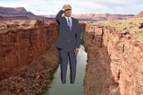 Mecha-Biden surveying the Grand Canyon for potential targets