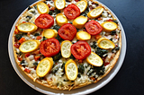 Vegan Crust Pizza with Zuchini, Spinach and Tomatoes