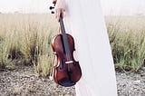 Person’s hand holding a brown violin