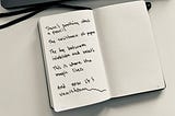 Picture of a handwritten poem in a small notebook: There’s something about a pencil. The resistance of paper. The lag between intention and result. That’s where the magic lives. And now it’s vanishing.