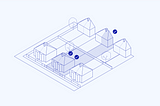 An isometric illustration of a neighbourhood of semi detached houses. Two adjacent homes, and one adjacent property to the rear have ‘opted in’, indicated by a tick by those three houses