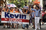 A photo of Kevin de Leon campaigning to represent the state of California in the U.S. Senate. Alex Padilla won the seat after it was vacated by Kamala Harris.