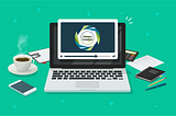 Laptop computer with Treasury Outreach logo on screen. Laptop is surrounded by coffee cup, cellphone, paper, pen and pencil.