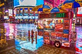 A hot dog cart in downtown New York City