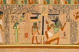 Ancient egypt paintings have shown surreal characters. If I am thinking right, these might be the early time when humans have displayed the visual imagination which means brain was capable of imagining using visual perception units and coming up with something which never existed in reality.