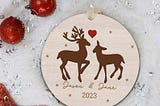 Couple Christmas Ornament SVG Cut File, Reindeer Couples Ornament Svg, Christmas Couple Ornament Svg, First Christmas Together Xmas Decor