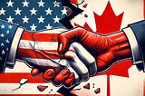 ai generated shaking hands representing flags of canada and united states