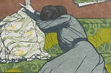 The Cushion (Martha Kurzweil Seated on a Divan) by Max Kurzweil (Austrian, 1867–1916) Germany, early 20th Century Woodcut printed in colors (yellow, green, brown, blue, black)
