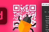 Adobe Indesign app icon, a bug and a qr code.