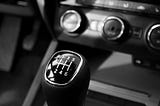 A black and white shot of a gearshifter