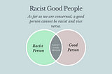 A venn diagram, where a good person and a racist person are mutually exclusive.