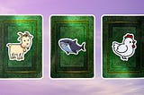 Three tarot pick a card piles from the Good Tarot deck: pile 1 — goat, pile 2 — shark, and pile 3 — chicken