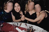 Me at my freshman year sorority formal in 1994, laughing with three friends.
