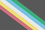 Disability Pride Flag with a black background with 6 strips running diagonally. The stripes are red, yello, white, blue and green.