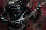 robot skeleton playing electric guitar