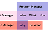A Venn Diagram showing which questions program, product, and project managers in their work.