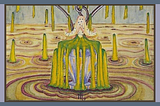 Closeup of tarot card. A down-turned white lotus blossom spills vile green liquid into an overflowing chalice. The blossom resembles a veiled woman.