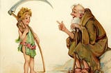 This photo is of a card designed in 1910 by Frances Brundage, which says “Happy New Year”and displays a cartoon of Father Time and Baby New Year.