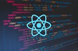 HTML code background with React logo on top