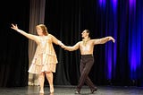 Mary Serico dancing a Cha Cha with her teacher Georgi Kanev during Dance A Lot Ballroom Studio’s Annual Showcase “Dancing Stars” 2023 at the Fair Lawn Community Center