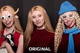 Three identical headshots of a women. Two of the headshots have Artificial Intelligence design augmentations using Adobe Firefly.